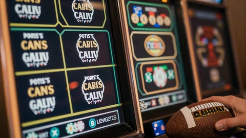 Spielautomaten-Bildschirm mit Casino-Spielen und Fu&szlig;ball im Vordergrund f&uuml;r Golisimo qualifizierte Bonus-Spiele