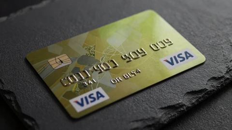 Visa-Kreditkarte auf dunklem Untergrund mit gr&uuml;nem Neonglanz bei Golisimo Casino